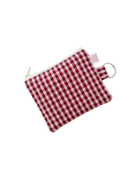 Keyring Zipper Pouch - Maroon Gingham