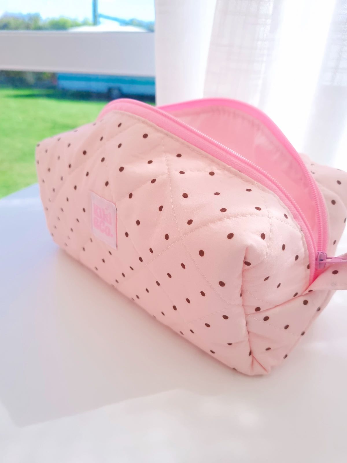 Quilted Makeup Bag- Pink Polka Dot