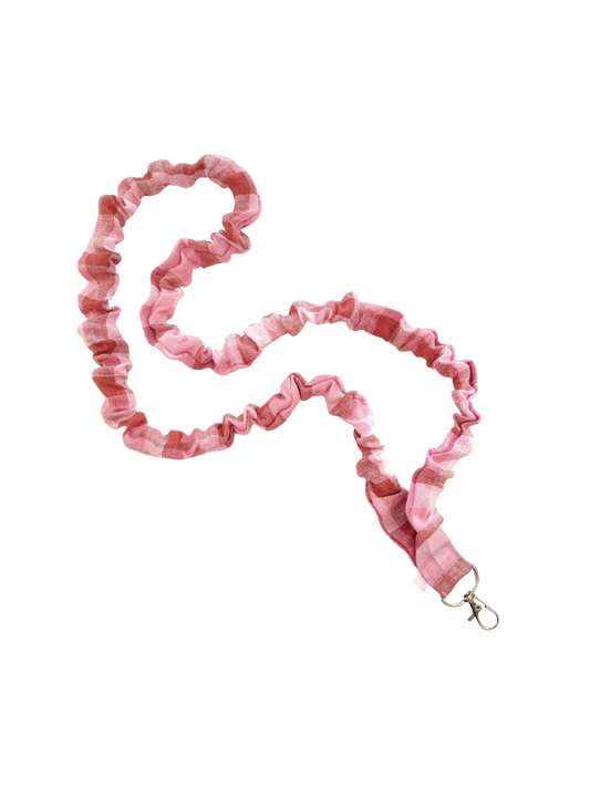 Scrunchie Lanyard - Blush and Brown Check Linen