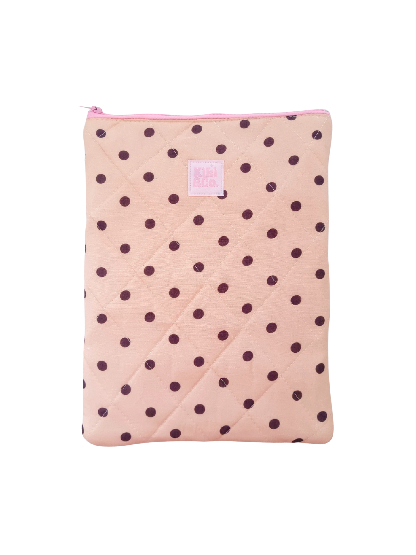Quilted Book Sleeve - Beige/Brown Polka Dots