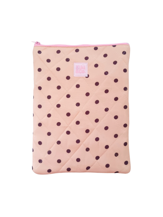Quilted Book Sleeve - Beige/Brown Polka Dots