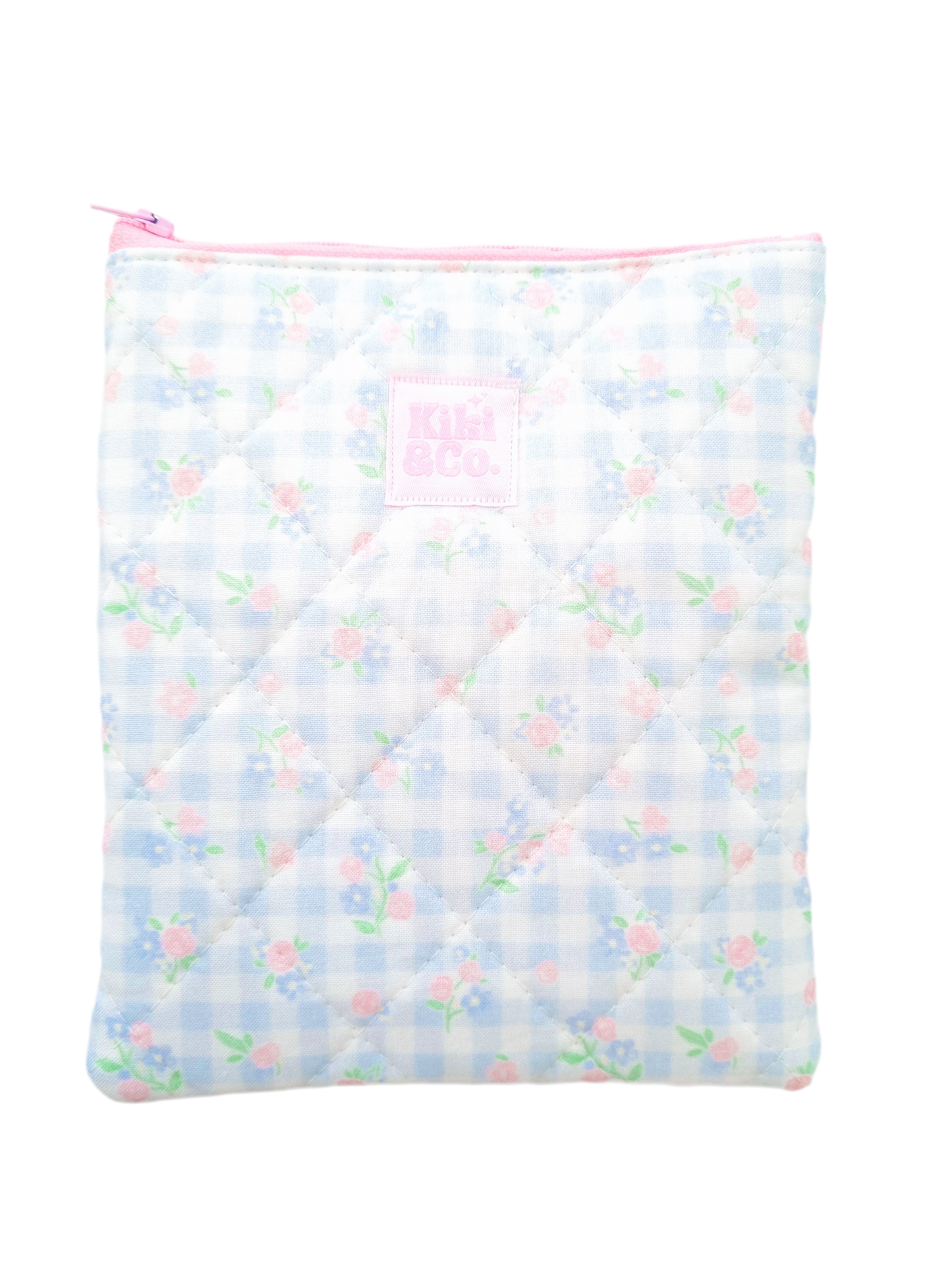 Quilted eReader Sleeve - Floral Blue Gingham