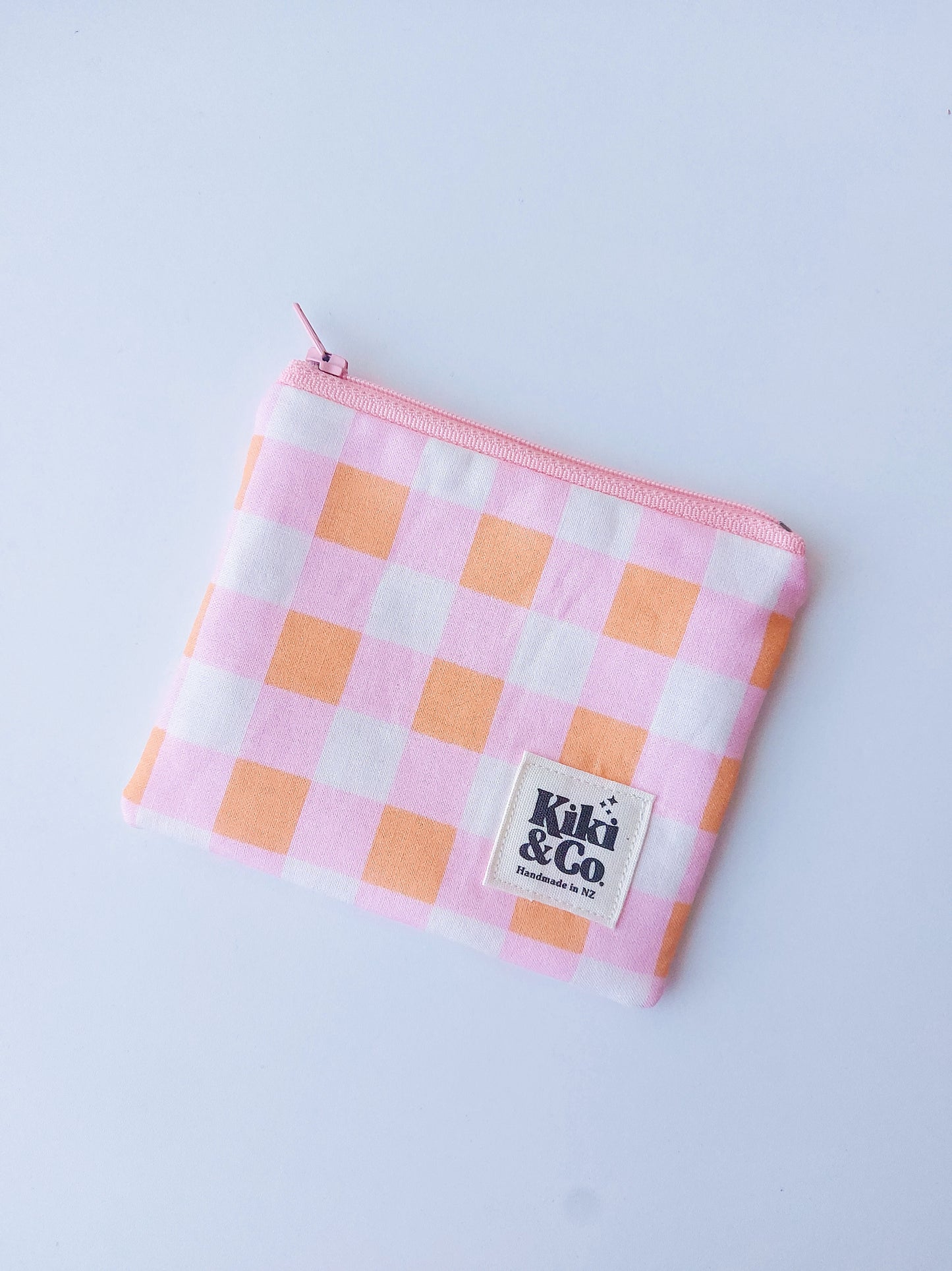 NEW Zipper Pouch - Pink & Orange Gingham - select size