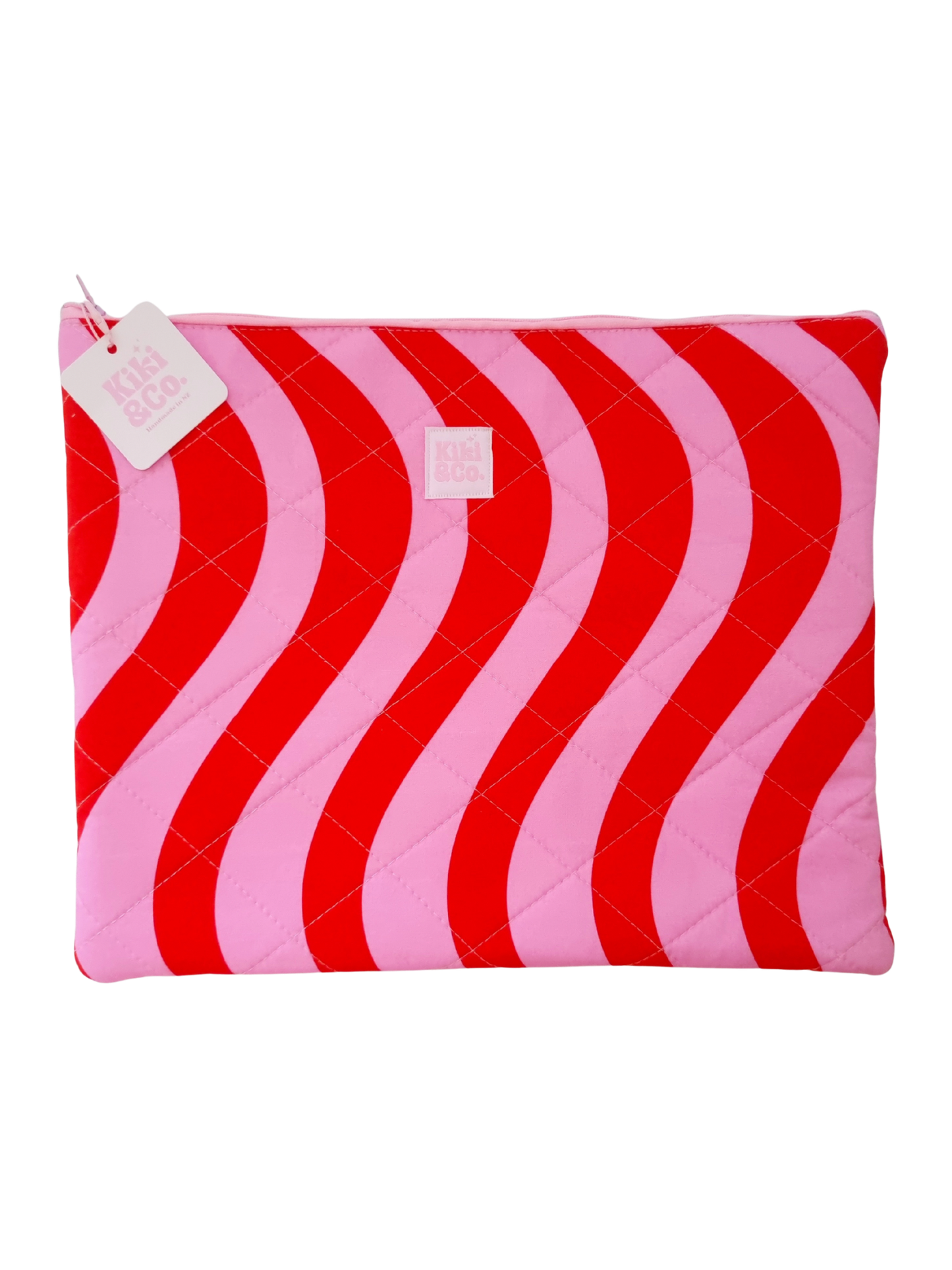 Quilted Laptop Sleeve - Pink/Red Wavy Stripes