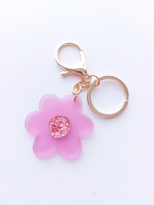 Daisy keyring -  Frosted Purple/Pink Glitter