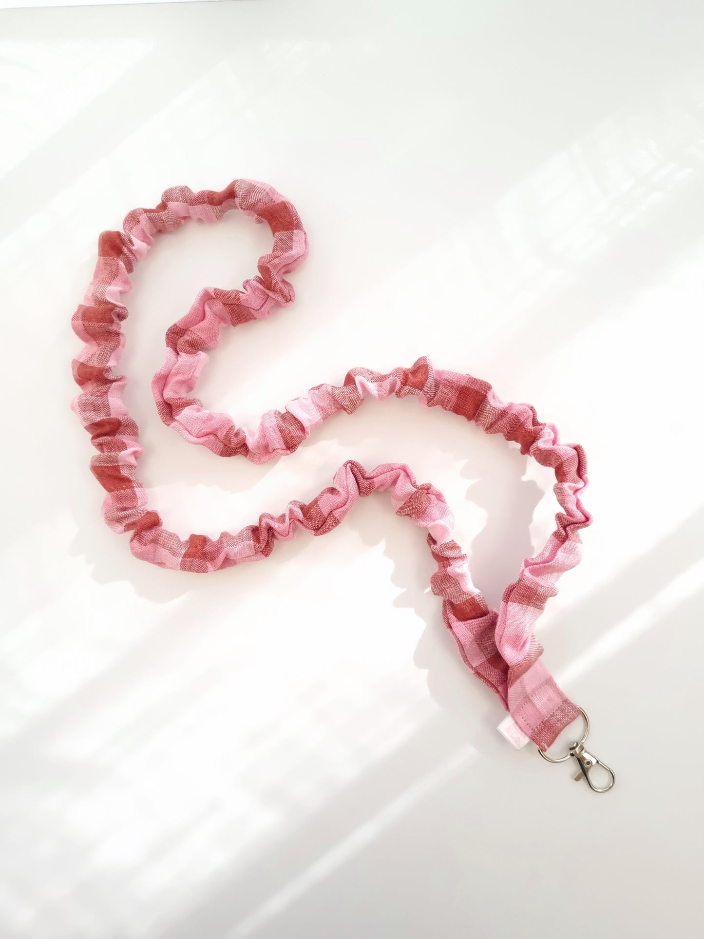 Scrunchie Lanyard - Blush and Brown Check Linen