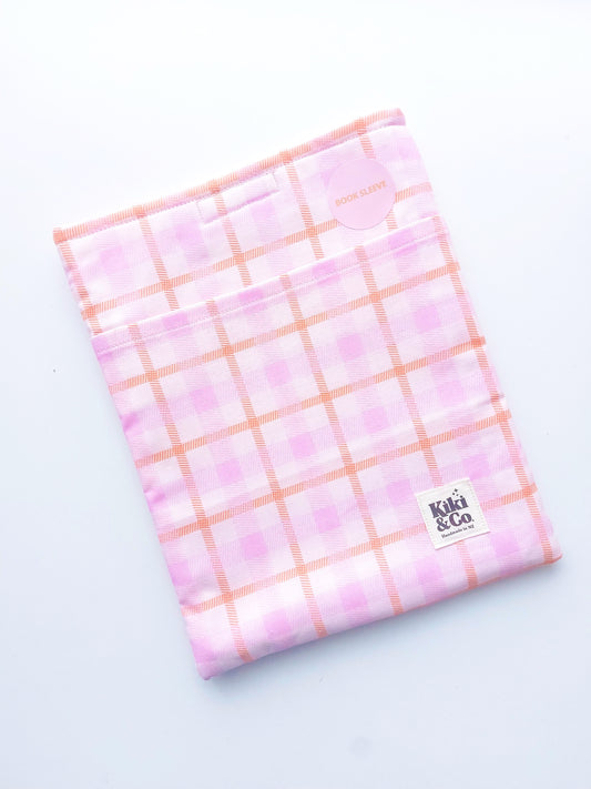 NEW Book Sleeve- Pink Plaid
