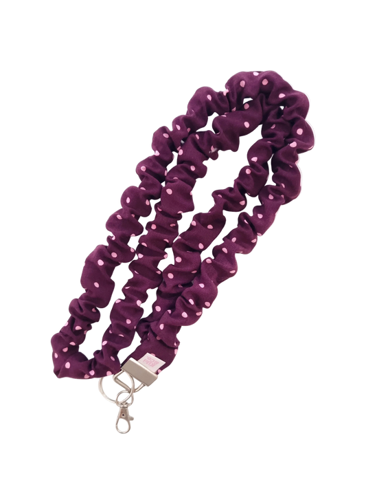 Scrunchie Lanyard - Burgundy Polka Dot