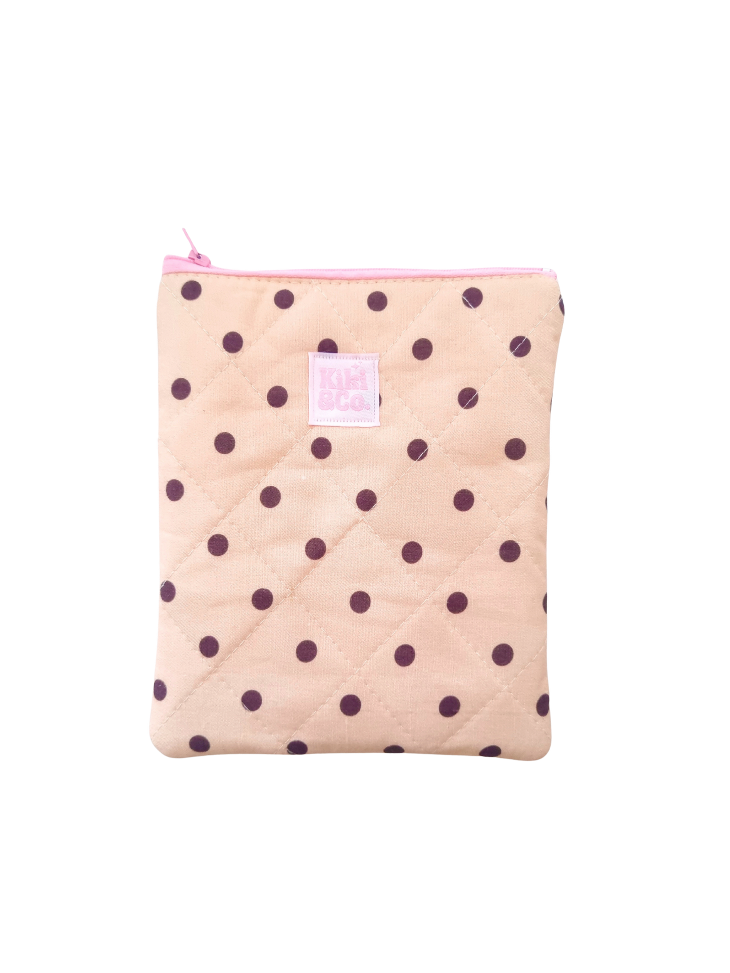 Quilted eReader Sleeve - Beige/Brown Polka Dot