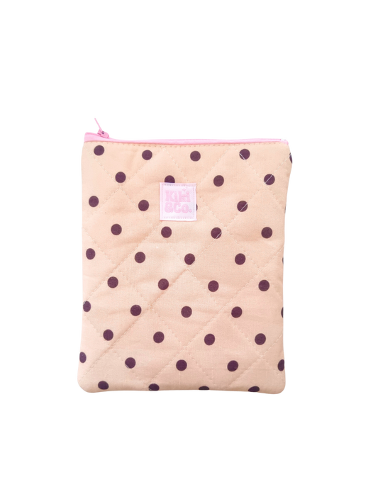 Quilted eReader Sleeve - Beige/Brown Polka Dot