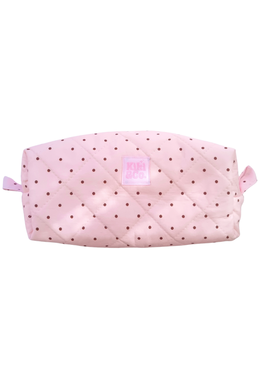Quilted Makeup Bag- Pink Polka Dot