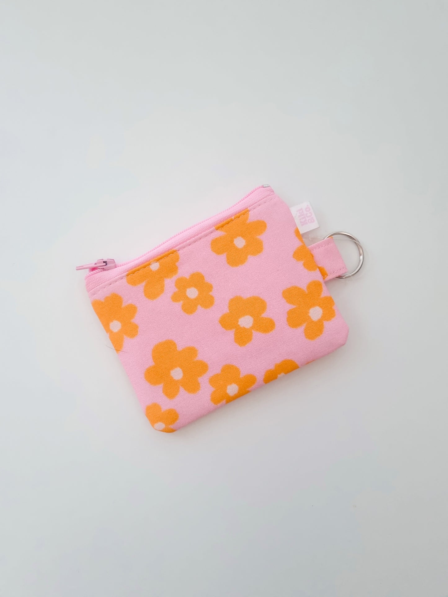 Keyring Zipper Pouch - Pink/Mustard Dasies