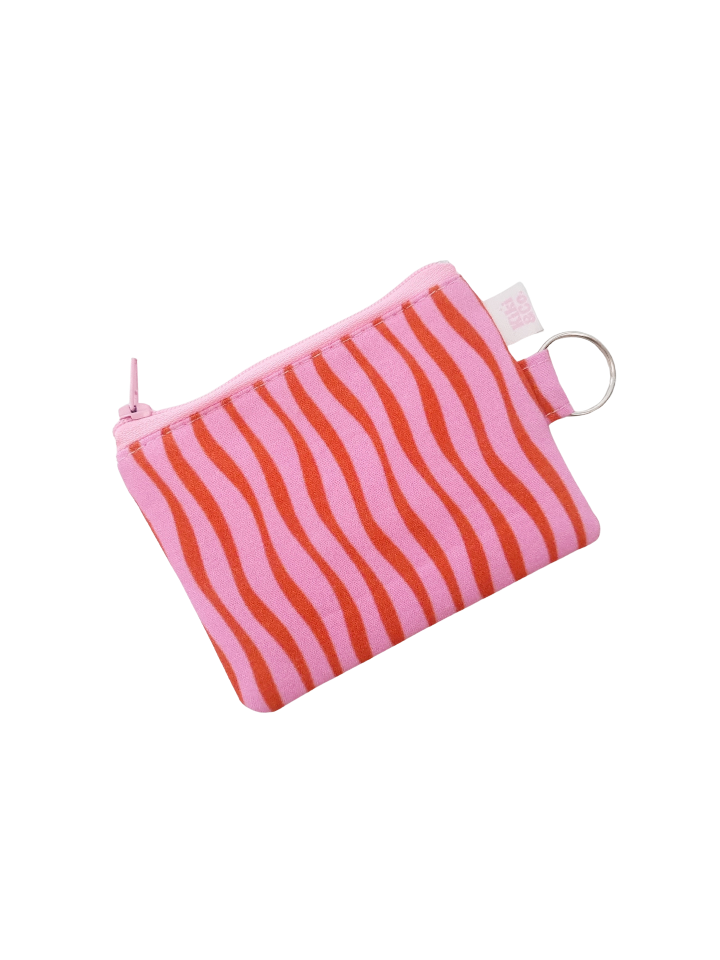 Keyring Zipper Pouch - Pink/Red Wavy Stripes