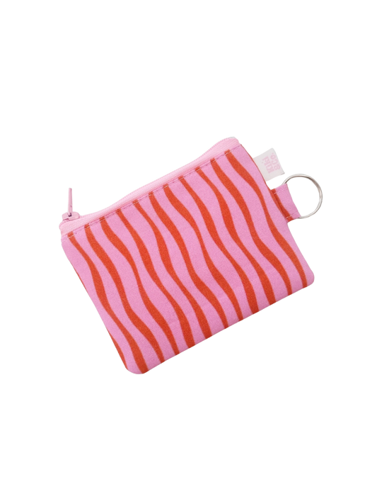 Keyring Zipper Pouch - Pink/Red Wavy Stripes