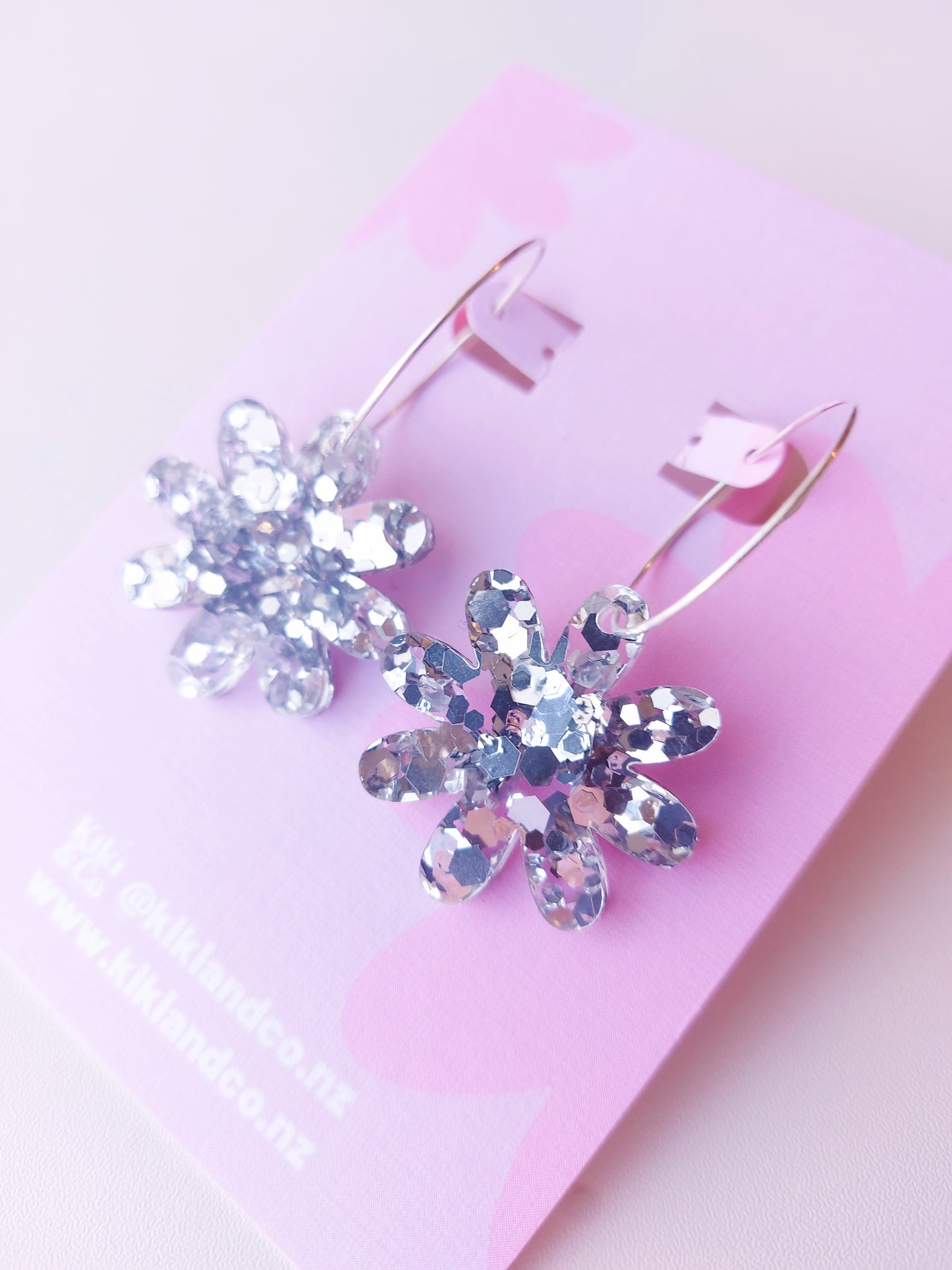 Selina Earrings - Silver Glitter