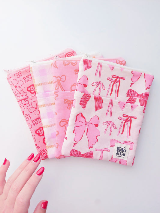 NEW E-reader Zip Sleeve- Pink Red Bows