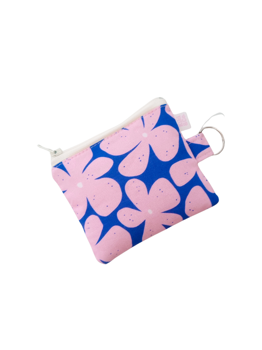 Keyring Zipper Pouch - Pink/Blue Flowers