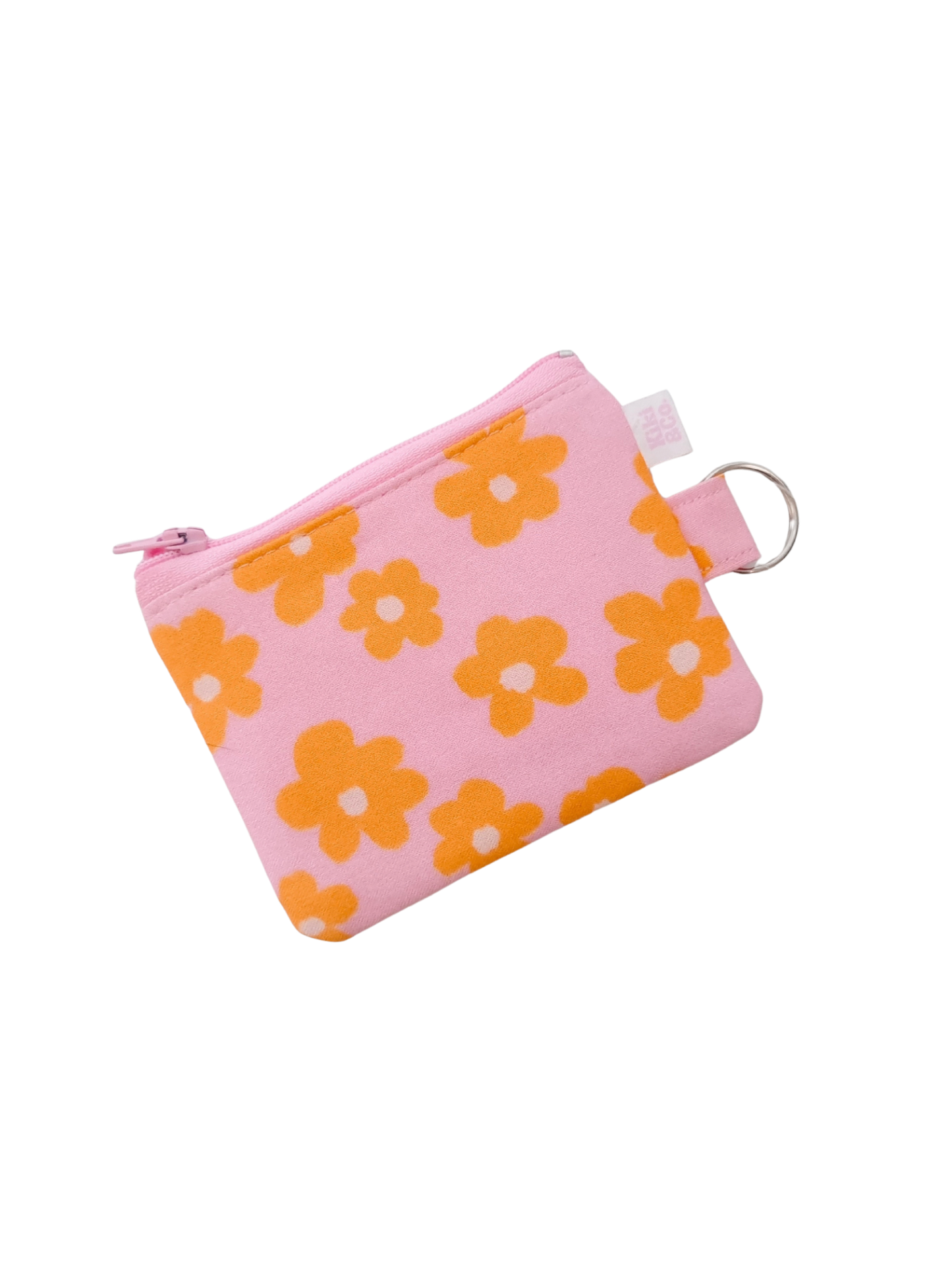 Keyring Zipper Pouch - Pink/Mustard Dasies