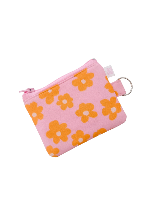 Keyring Zipper Pouch - Pink/Mustard Dasies