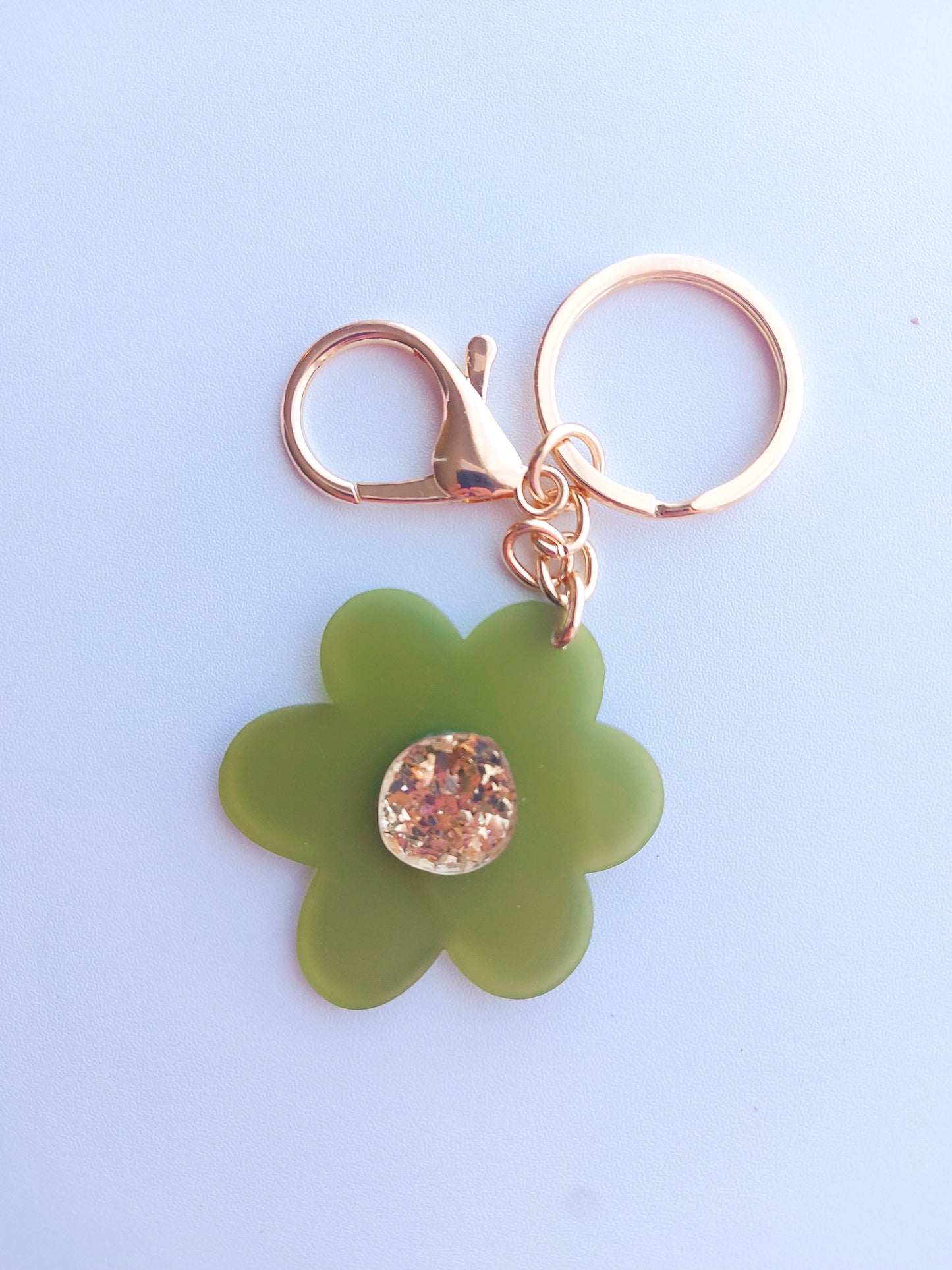 Daisy keyring -  Frosted Green & Gold