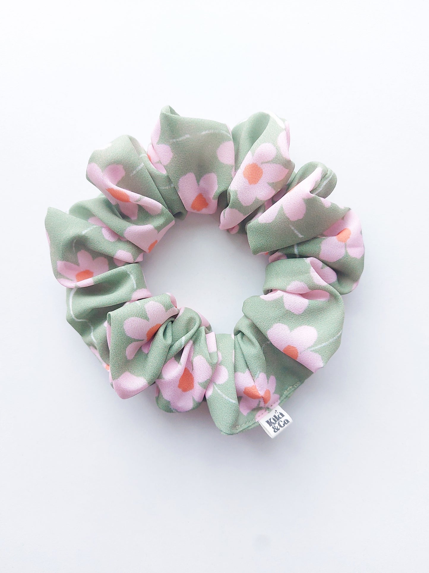 NEW Scrunchie / Green & Pink Joy / Crepe Fabric