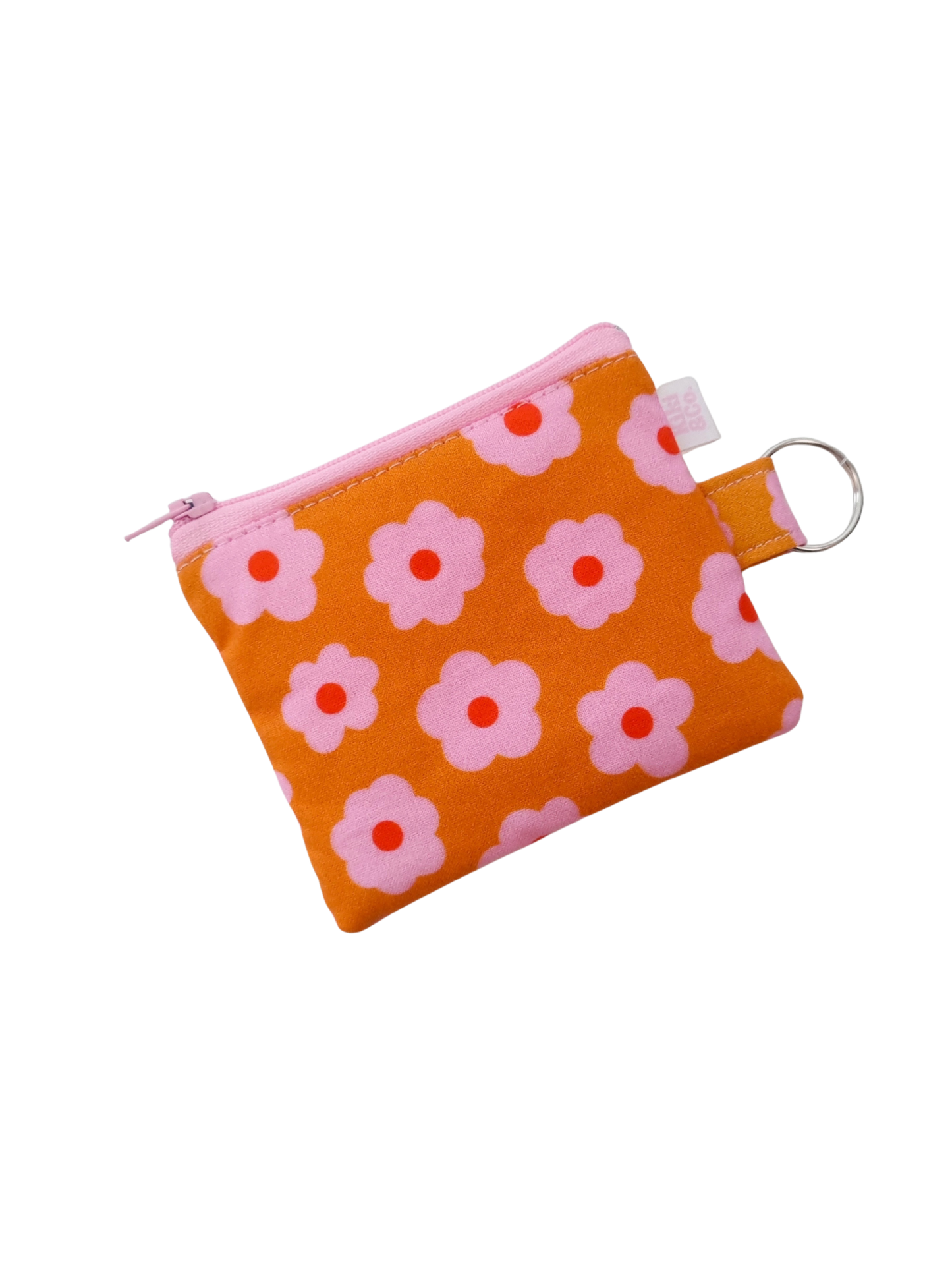Keyring Zipper Pouch - Pink/Orange Daisies