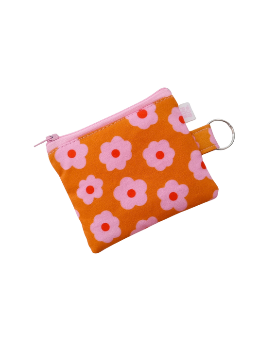 Keyring Zipper Pouch - Pink/Orange Daisies