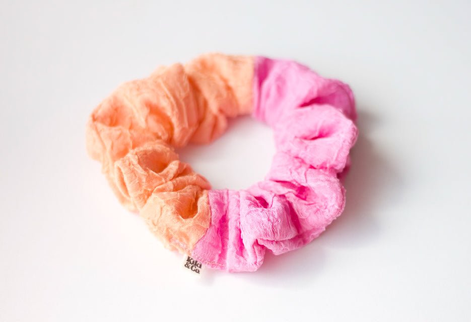 Scrunchie / Pink/Orange Duo / Crepe Fabric