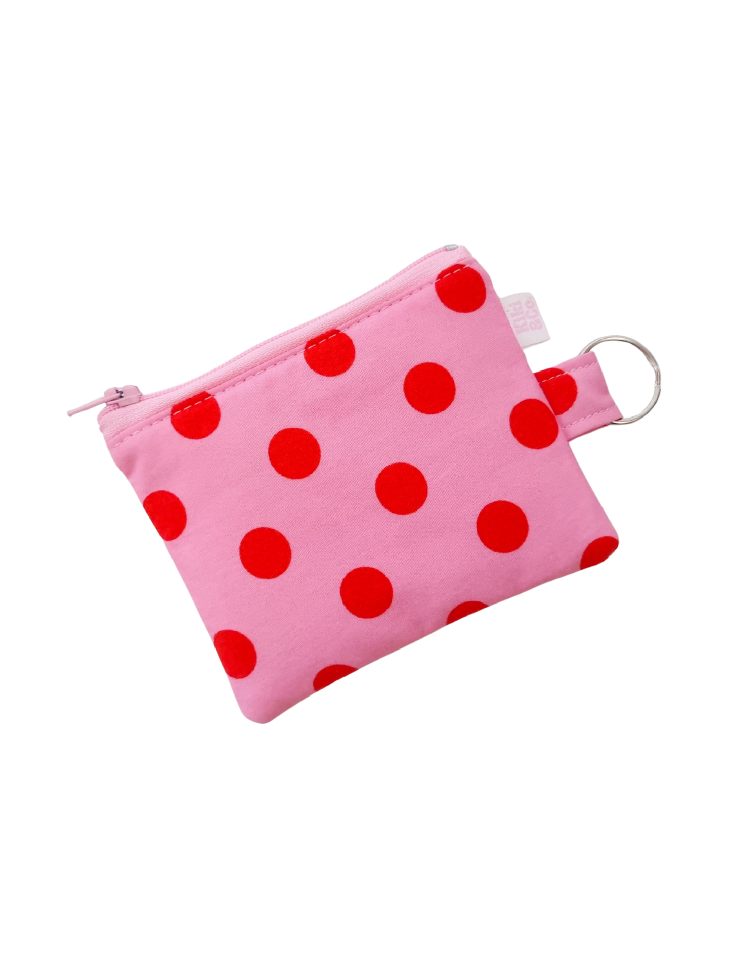 Keyring Zipper Pouch - Pink red polka dot