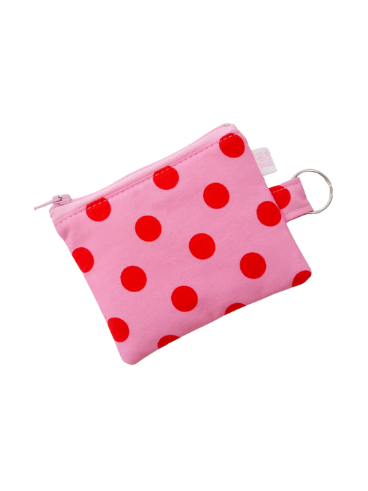 Keyring Zipper Pouch - Pink red polka dot