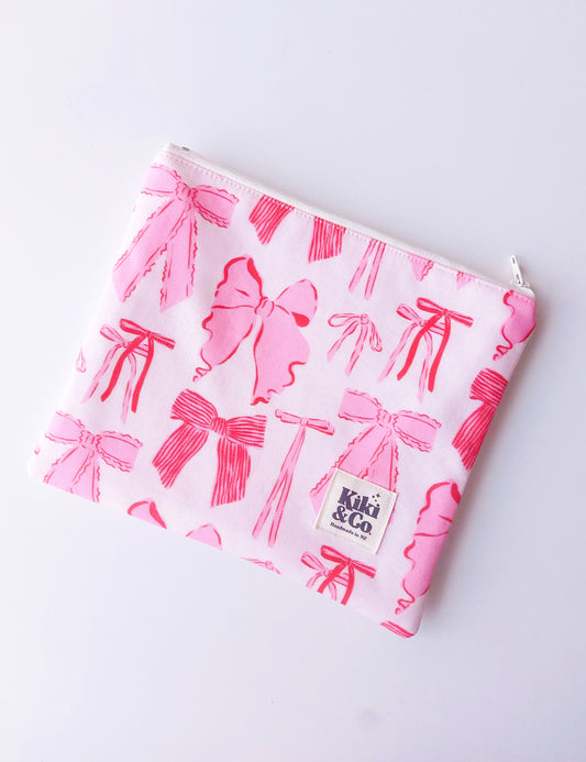 NEW Zipper Pouch - Pink Red Bows - select size