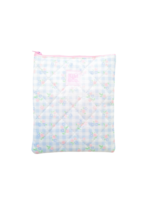 Quilted eReader Sleeve - Floral Blue Gingham