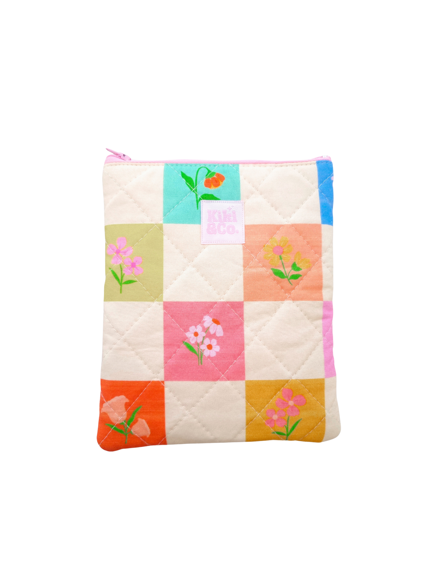Quilted eReader Sleeve - Checkerboard Flowers