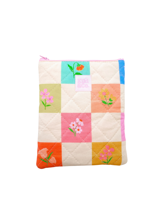 Quilted eReader Sleeve - Checkerboard Flowers