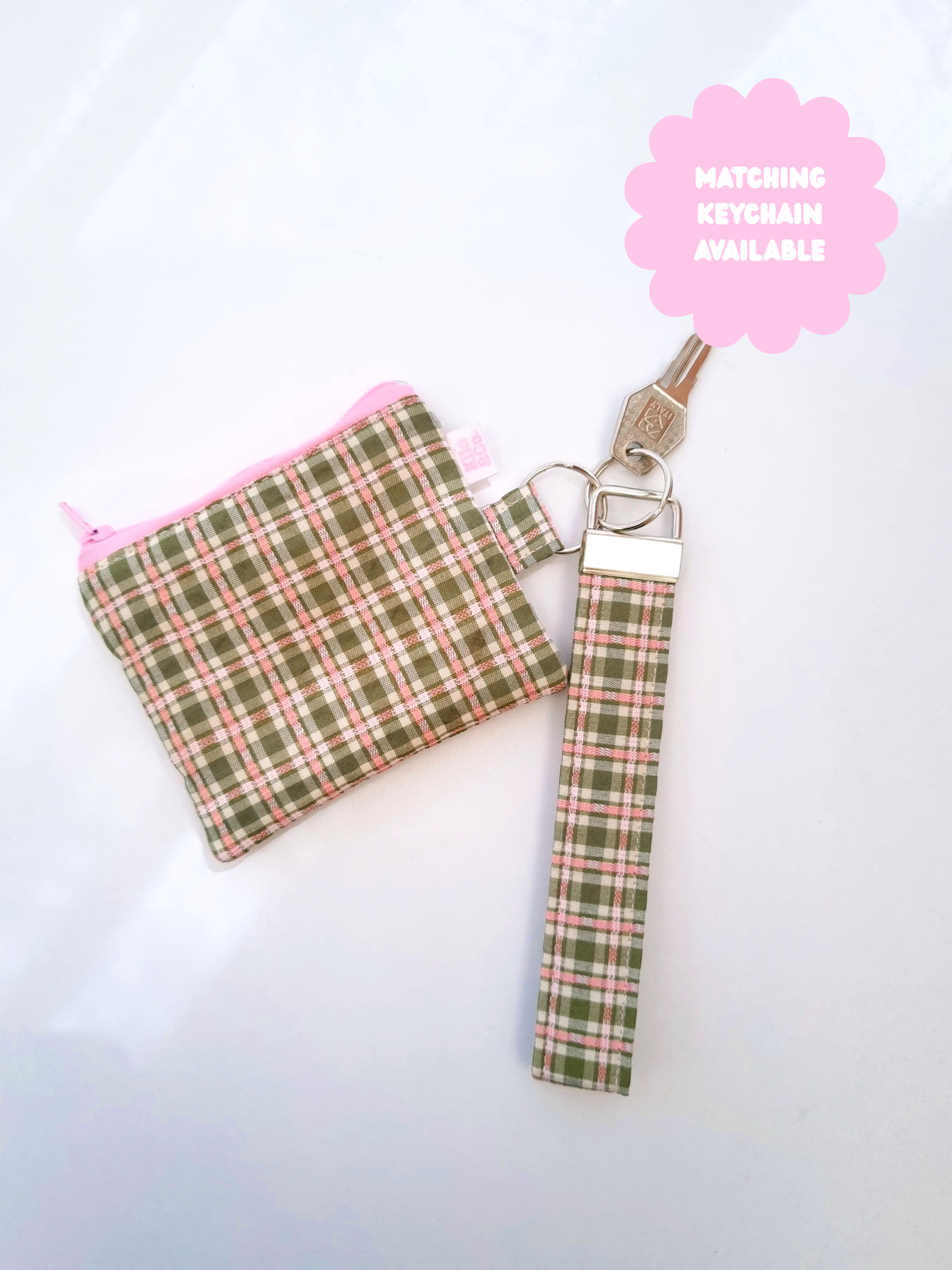 Keychain Zipper Pouch- Green Plaid