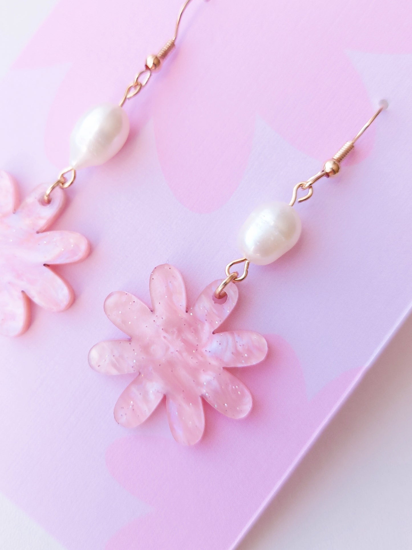 Elise Earrings - Pink Marble / Freshwater Pearl