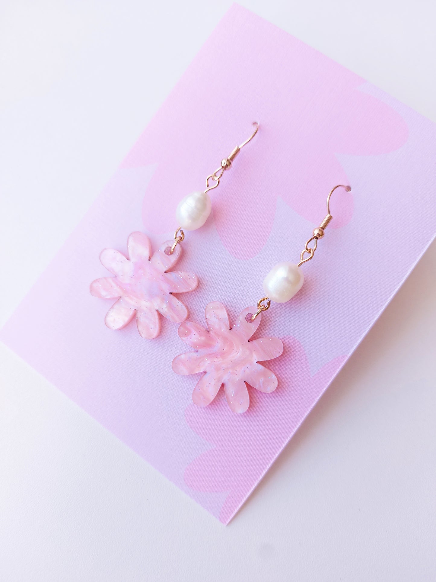 Elise Earrings - Pink Marble / Freshwater Pearl