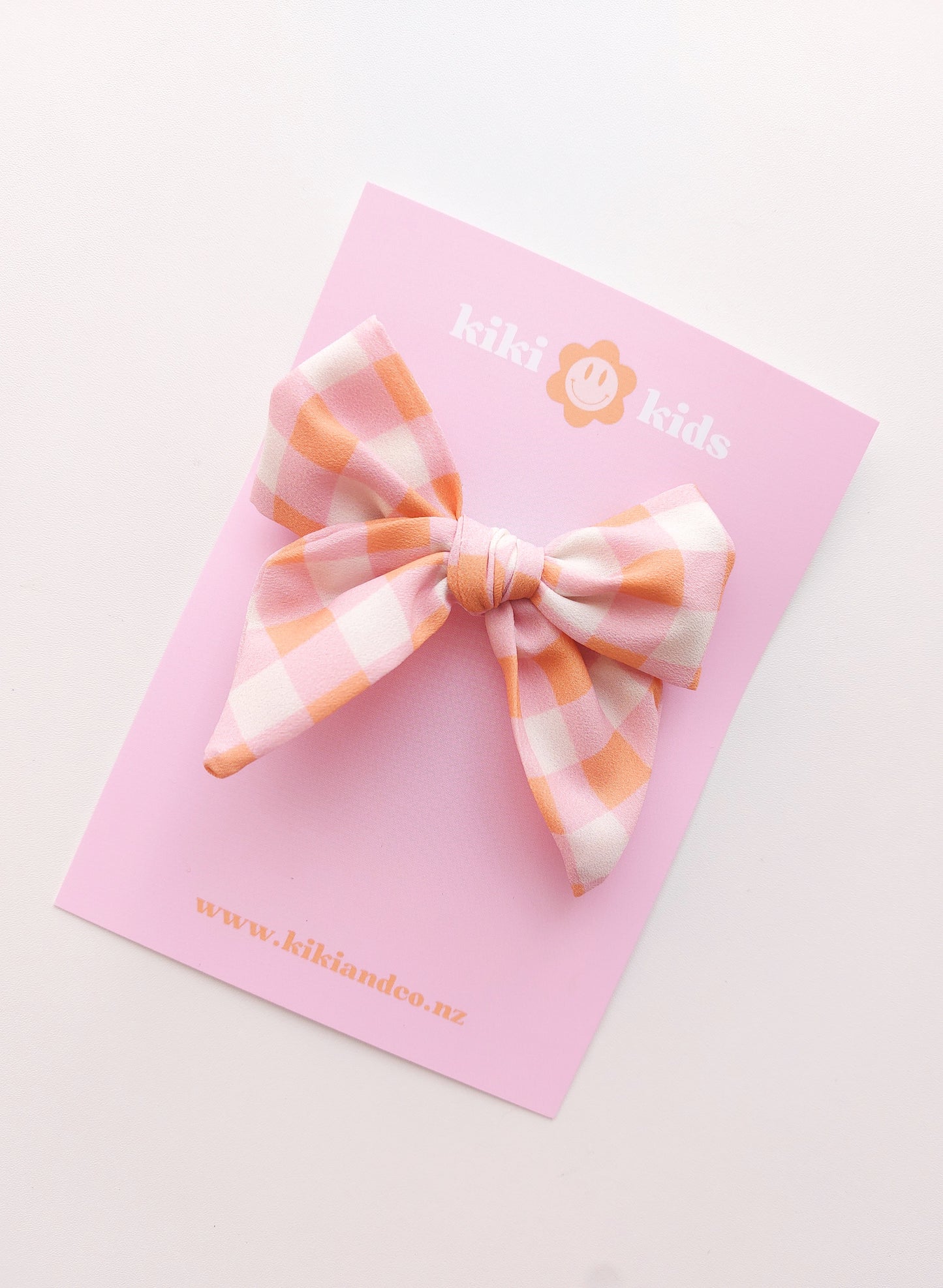 Kiki Kids Bow - Pink/Orange Gingham