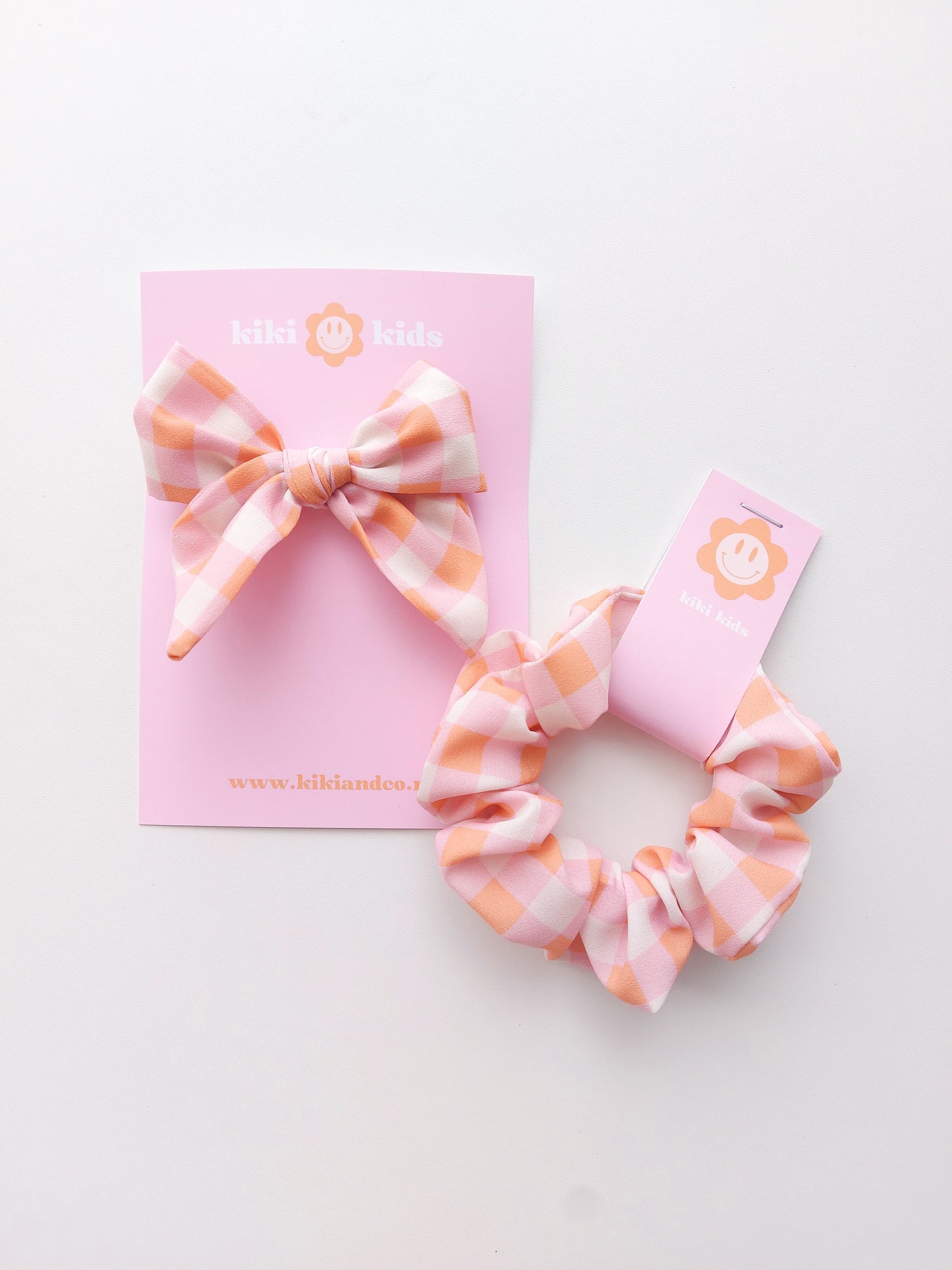 Kiki Kids Bow - Pink/Orange Gingham
