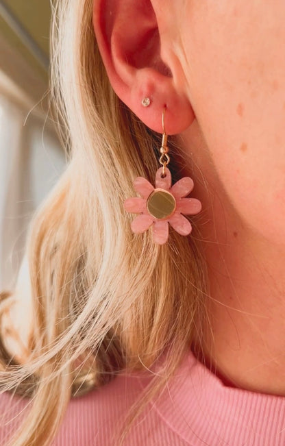 Kiki Earrings - Pink marble/Rose Gold