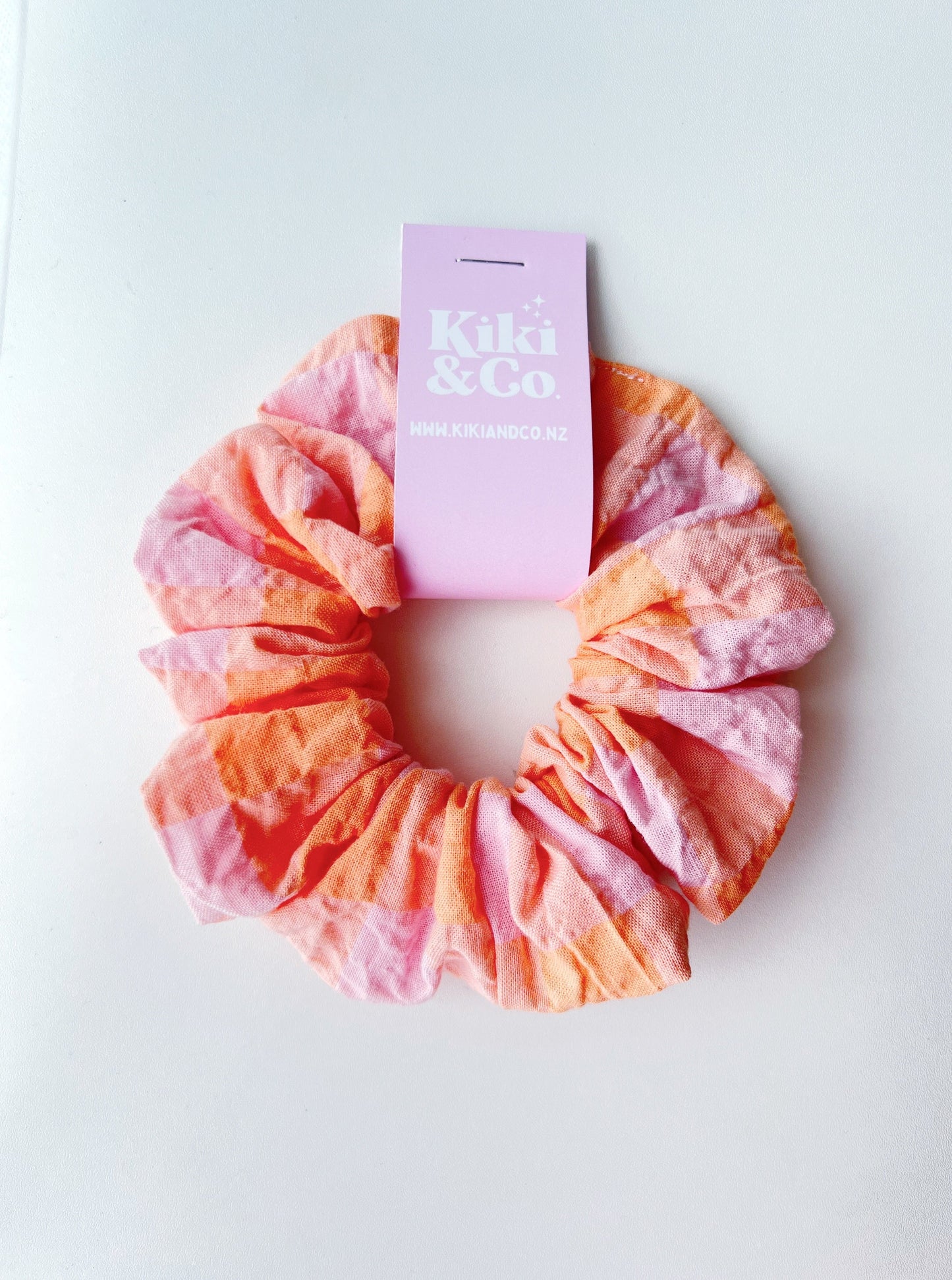 Scrunchie - Pink/Orange Crinkle Cotton