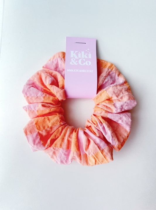 Scrunchie - Pink/Orange Crinkle Cotton