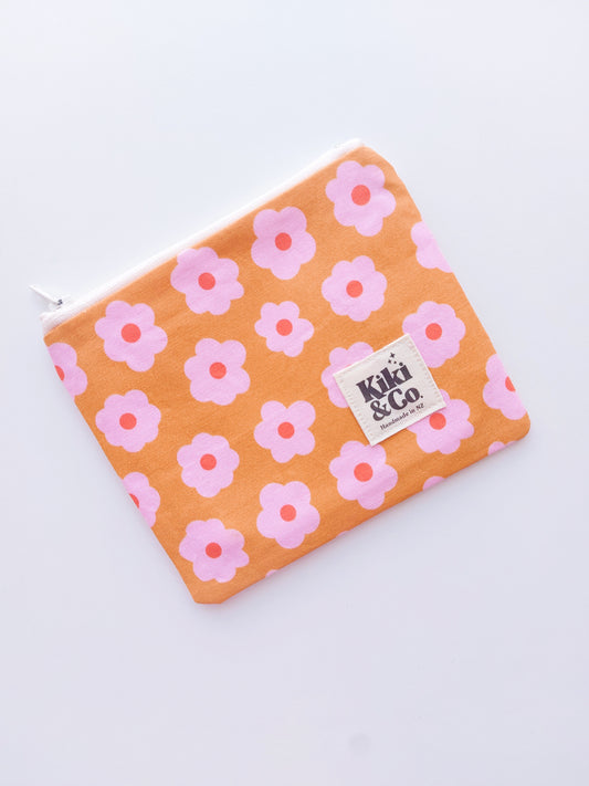 Zipper Pouch - Pink and Orange Daisy - select size