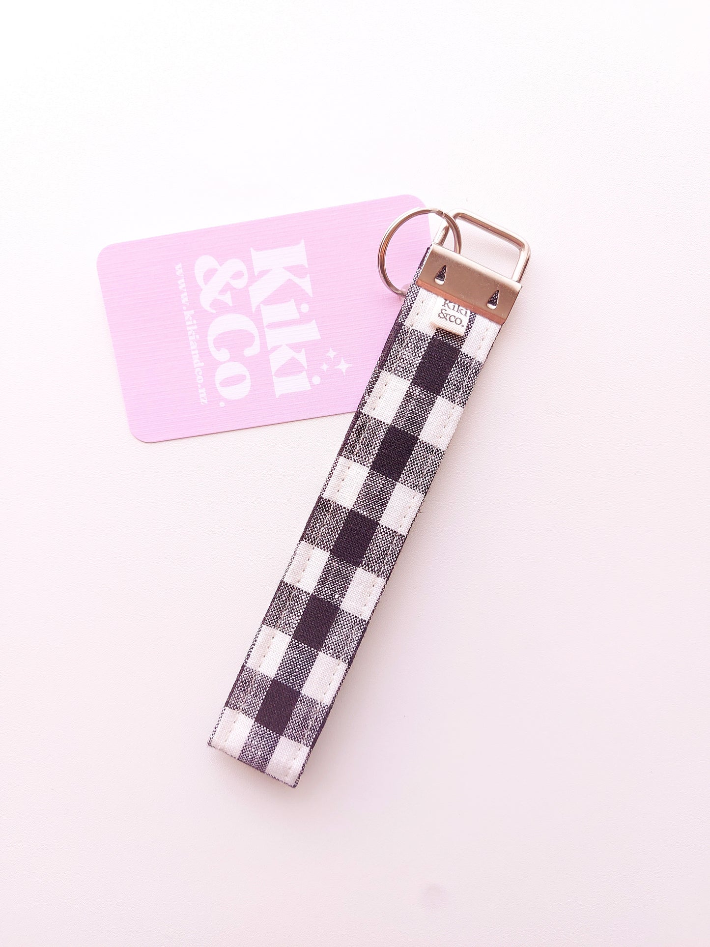 Keychain - Black and White Gingham Linen