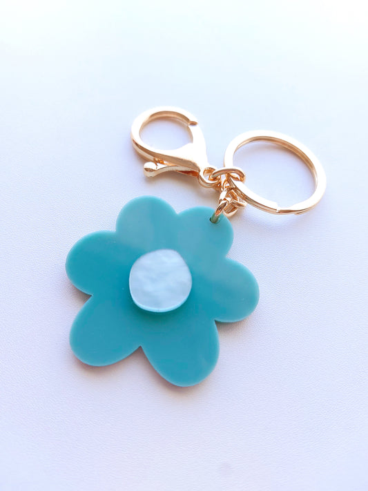 Daisy keyring -  Turquoise/Blue pearl